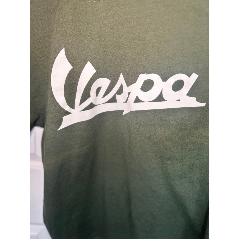 Vespa T-Shirt Graphic Script Logo Small Olive Green Made in Italy Cotton Tee